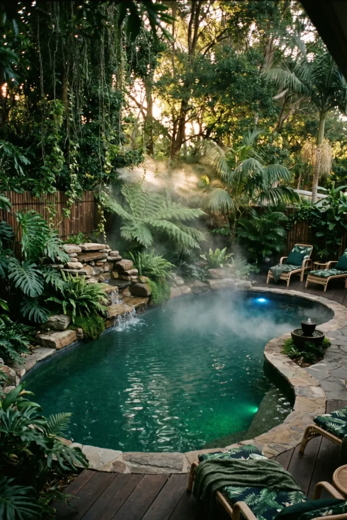 Rainforest Mist and Waterfall Effect Pool Decor