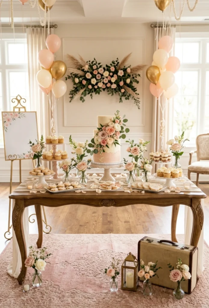 Rose and Blush Floral Dessert Table