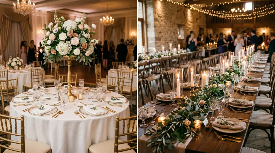 Round Wedding Table Setting vs a Long Banquet Wedding Table