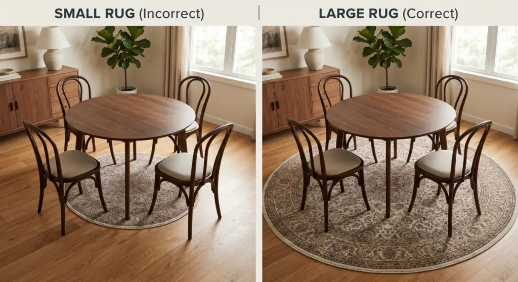 Small Rug vs Large Rug Dining Table Comparsion