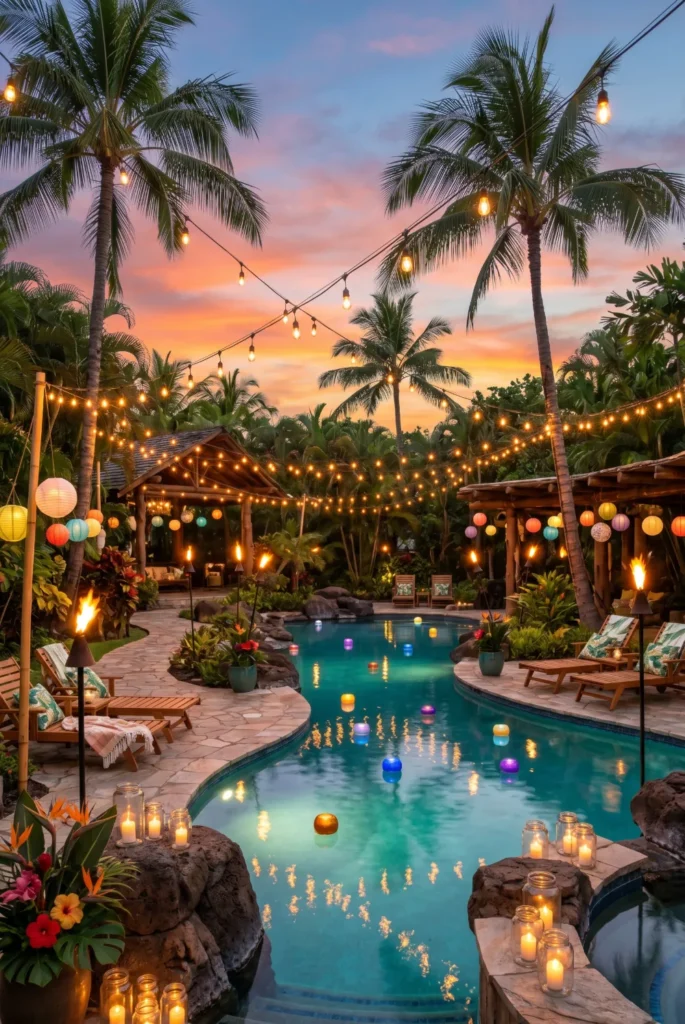 Sunset Hawaiian Soirée with String Lights