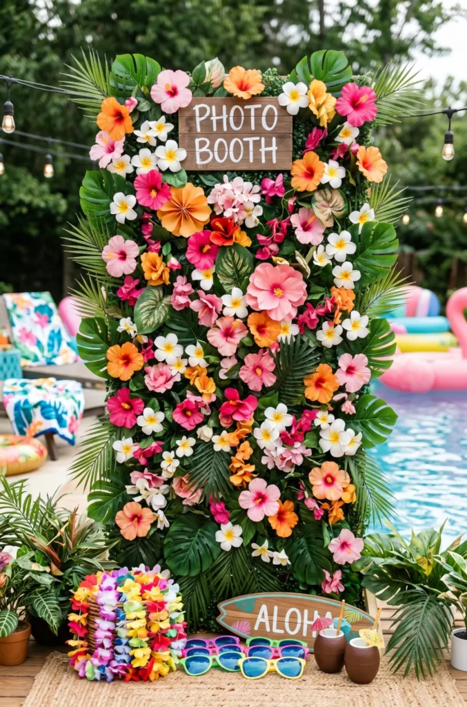 Tropical Photo Booth with Floral Backdrop