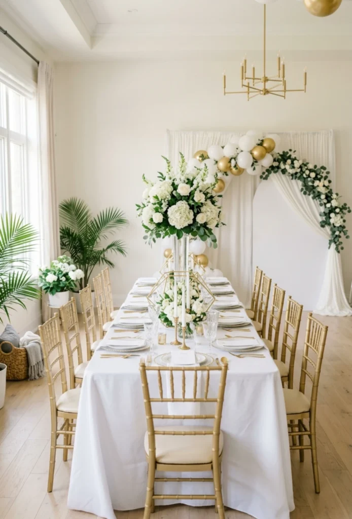 White & Gold Elegant Summer Tablescape