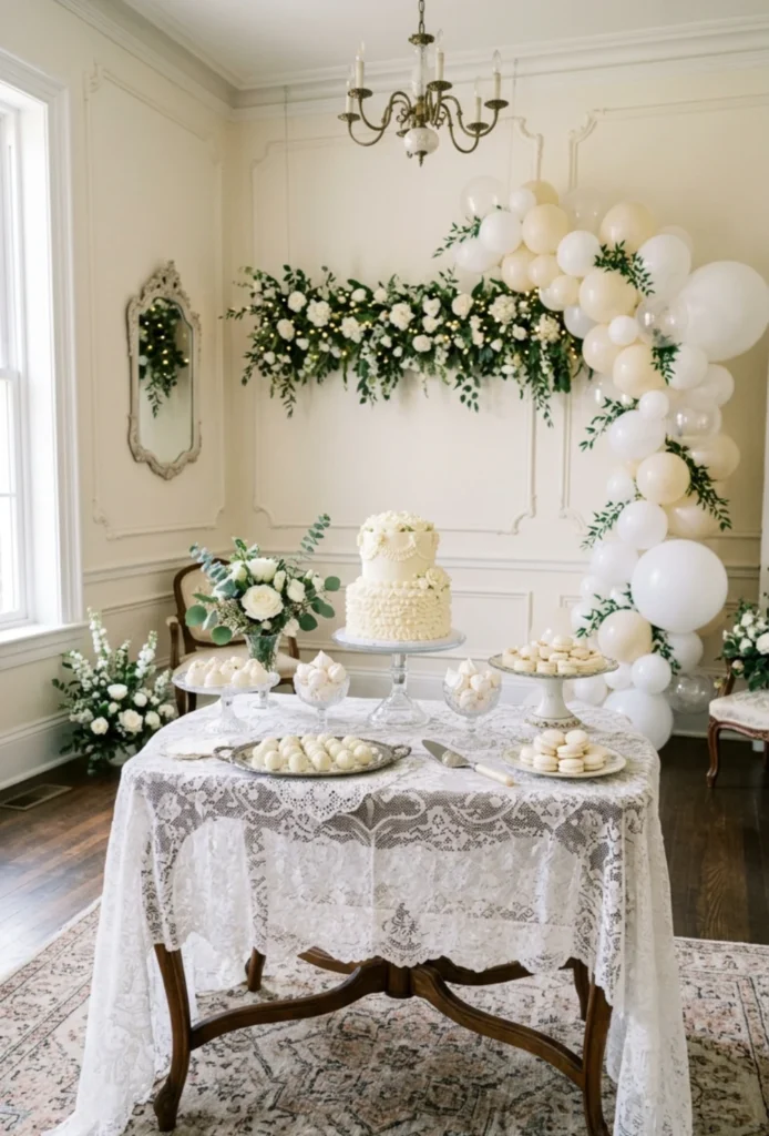 White Lace Vintage Dessert Table