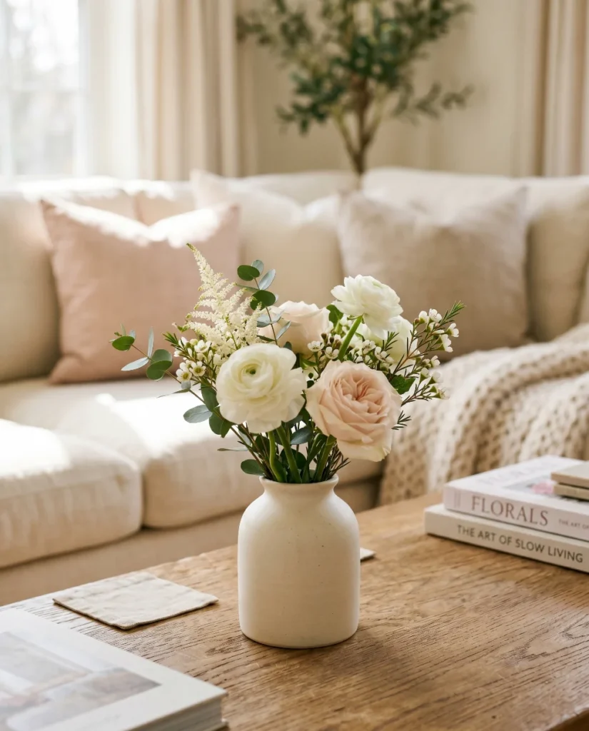 small plant as the centerpiece of a coffee table