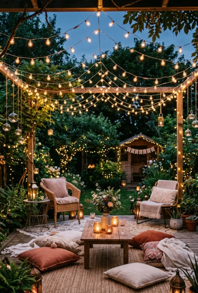 Backyard String Light Lounge Party