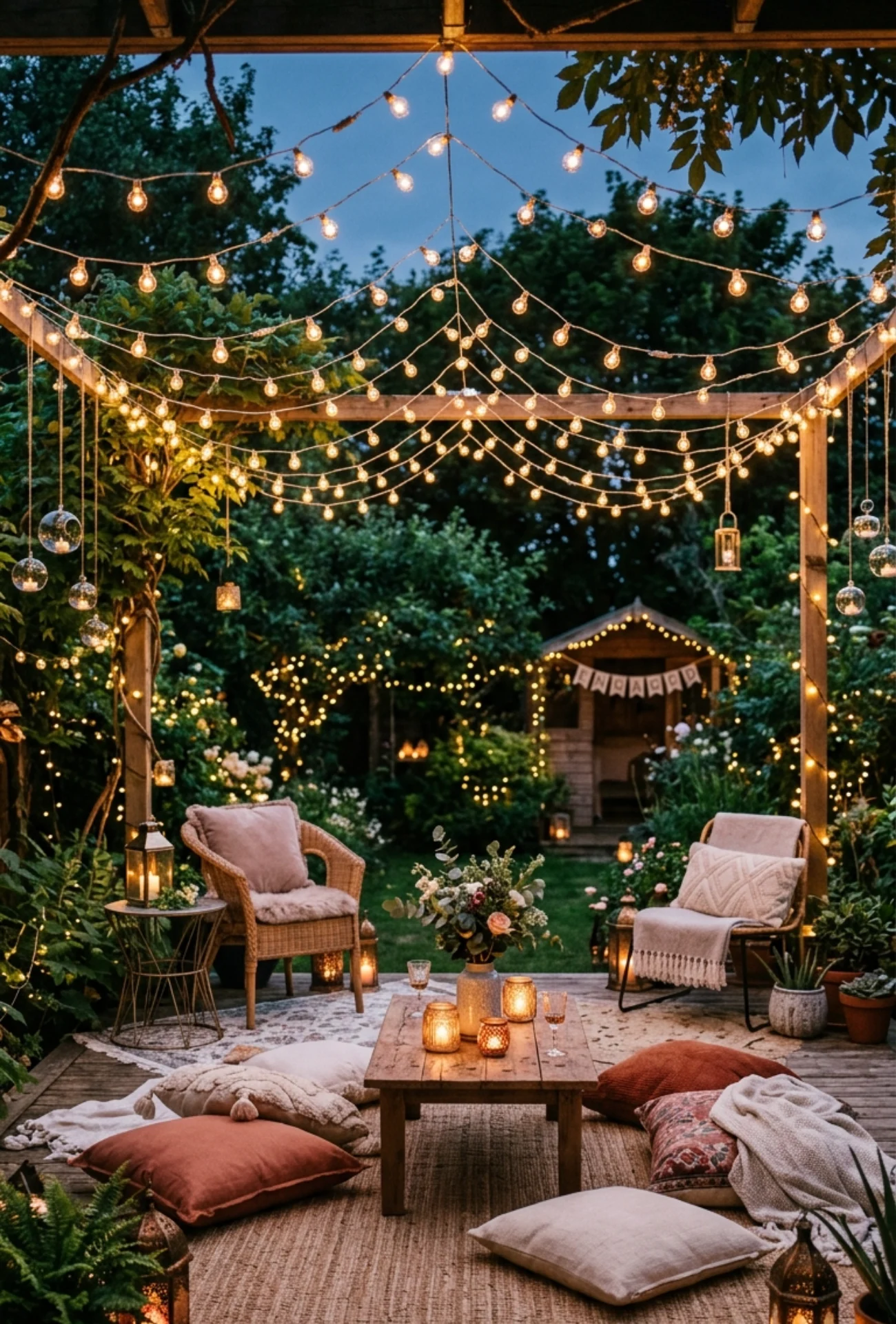 Backyard String Light Lounge Party