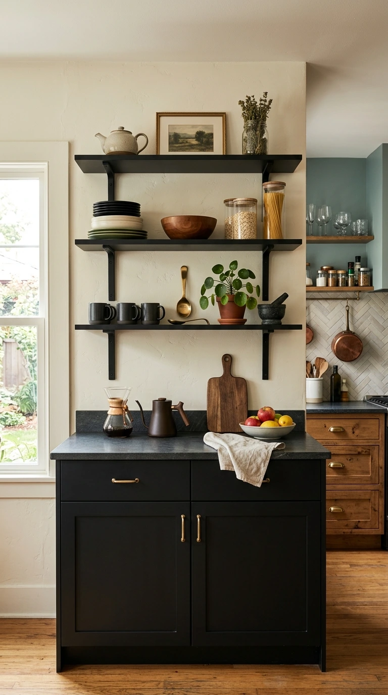 Black Shelves + Hidden Cabinet Combo
