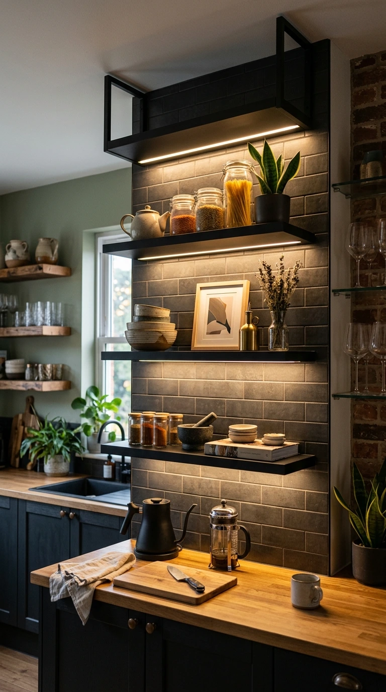 Black Shelves with Under-Lighting