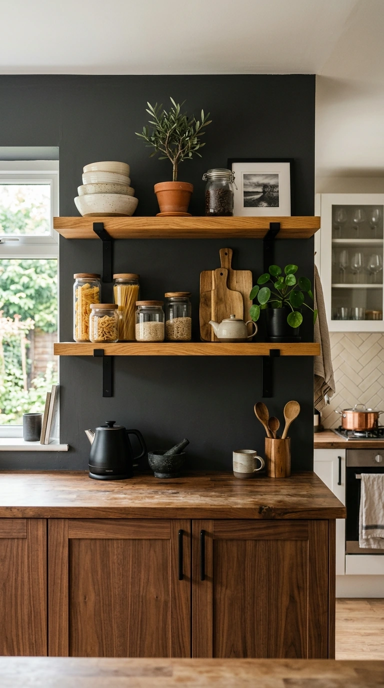 Black + Warm Wood Mix Shelving