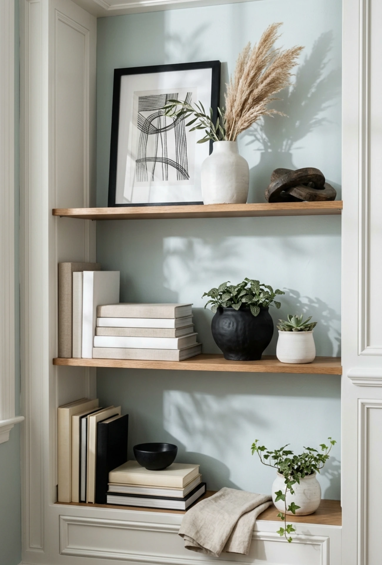 Black and White Floating Shelf Decor