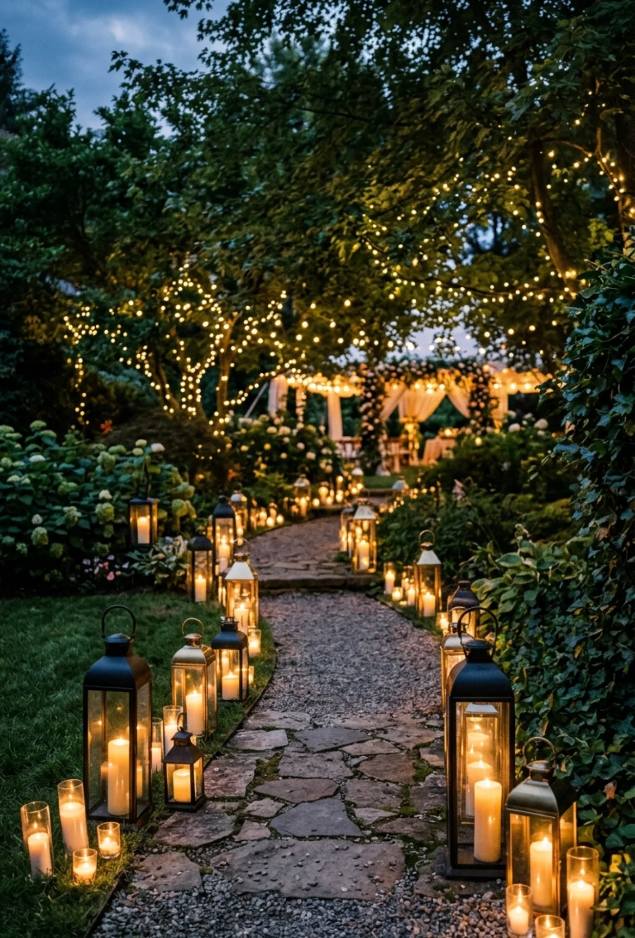 Candlelit Walkways Using Mixed Height Lanterns