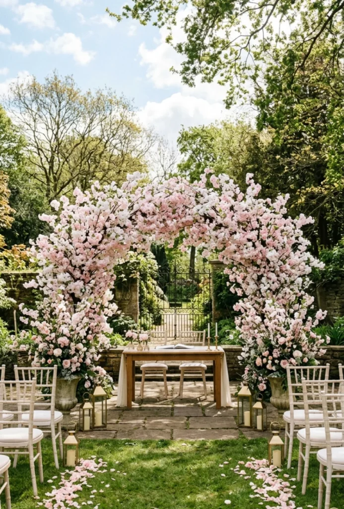 Cherry Blossom Inspired Ceremony Backdrop