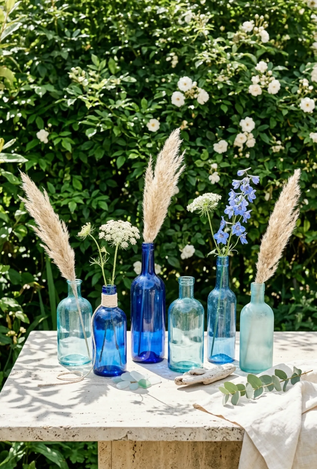Coastal Blue Glass Bottle Vases