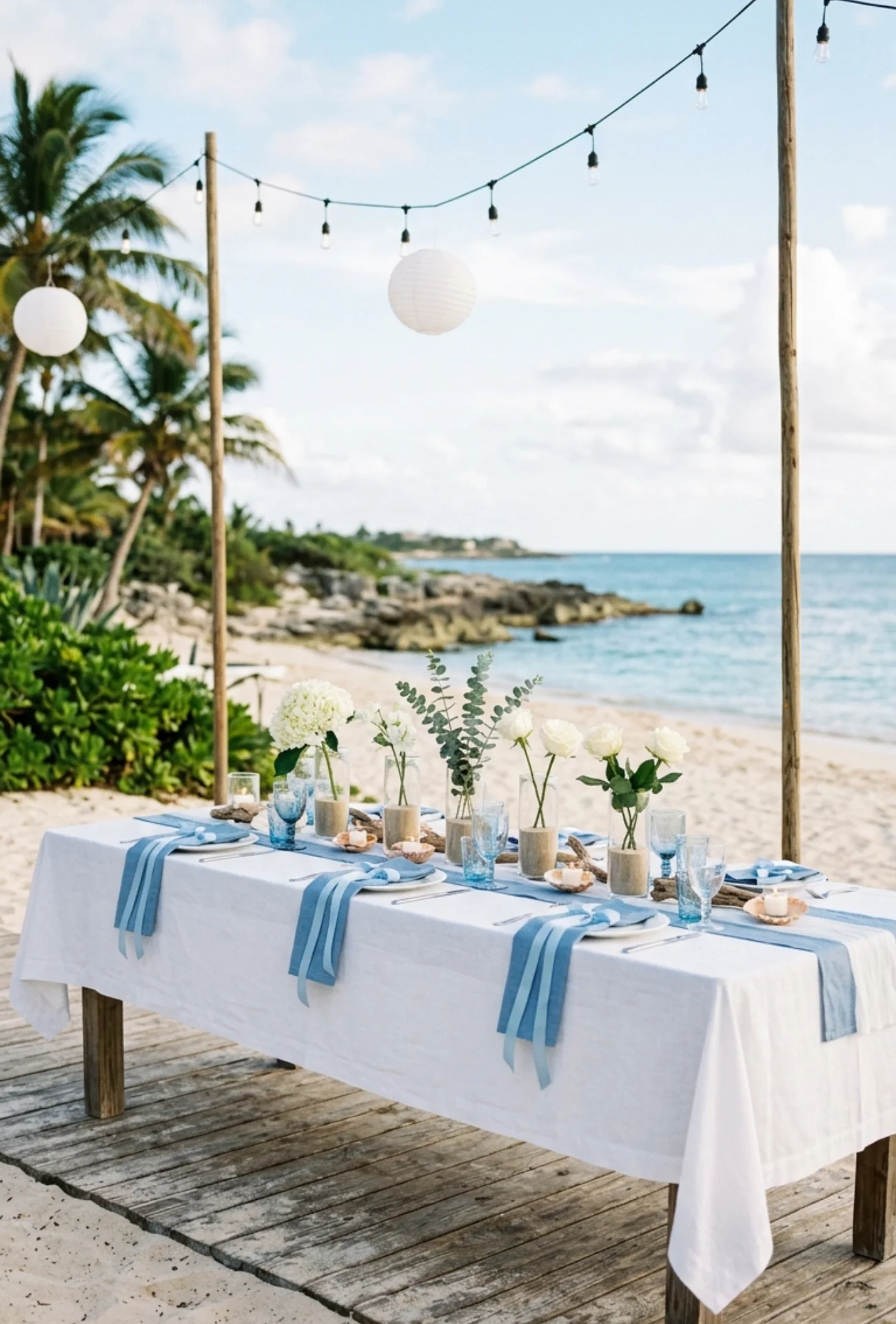 Coastal Blue and White Tablescape