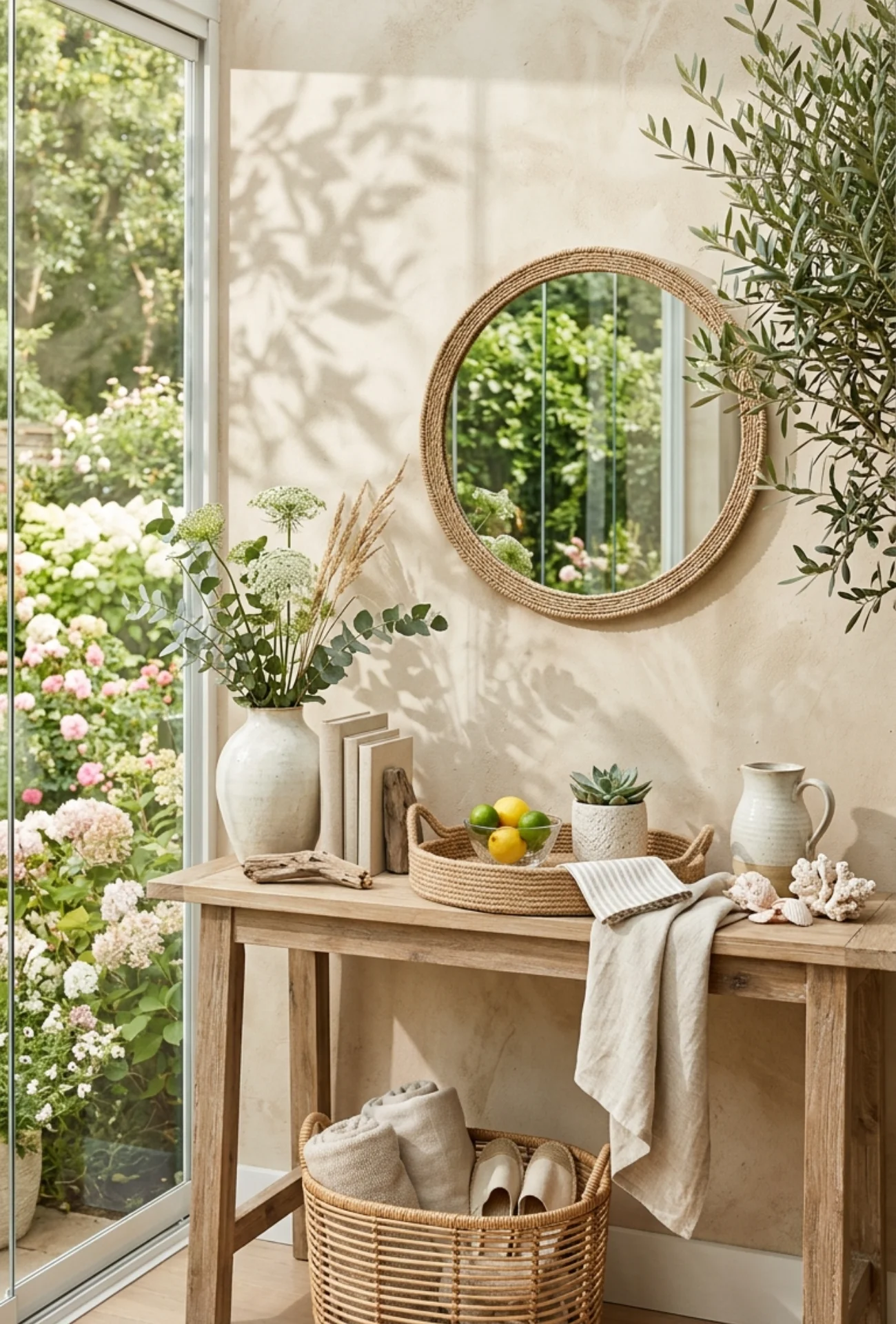 Coastal Console Table Styling with Natural Textures