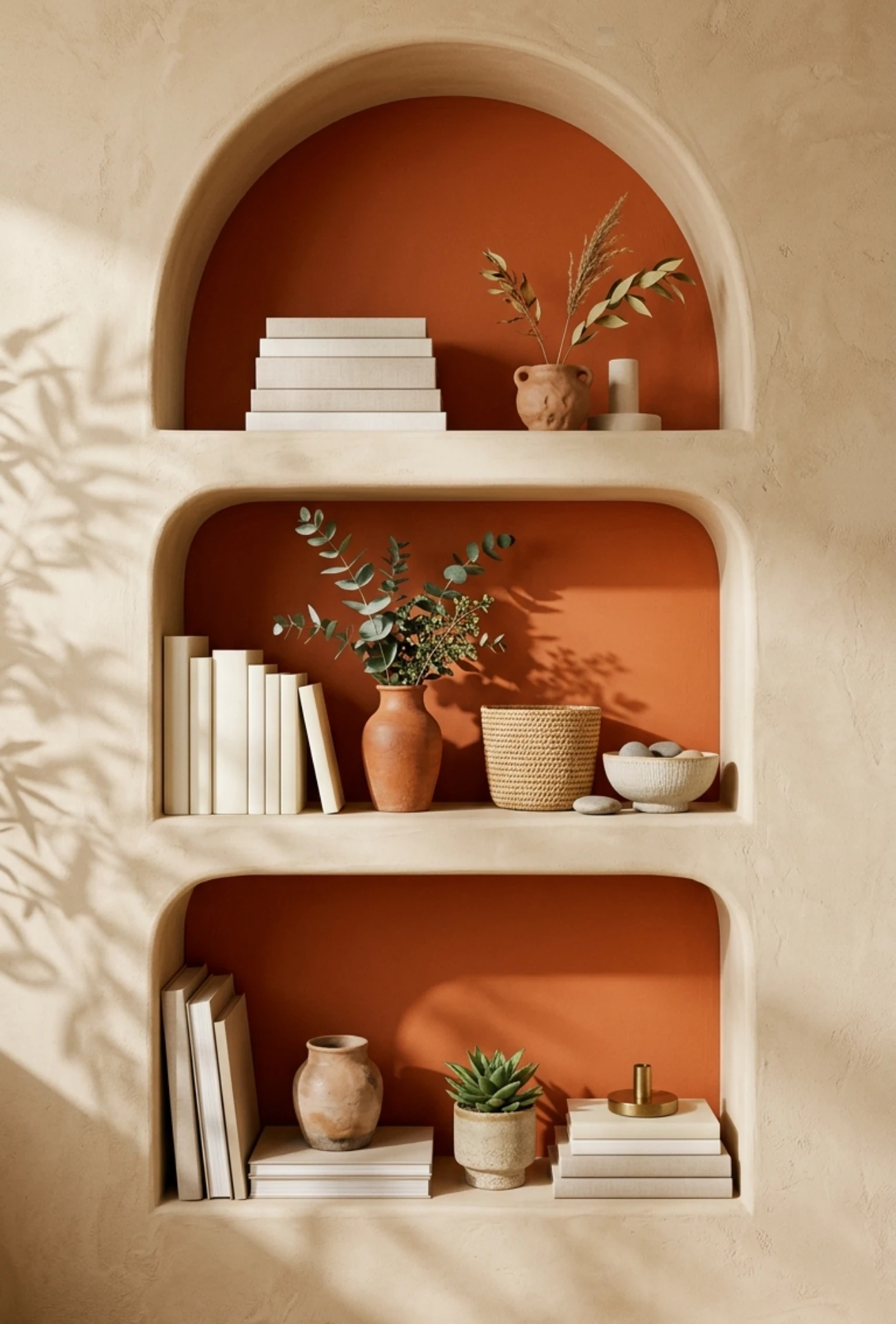 Color Drenched Bookshelf Decor
