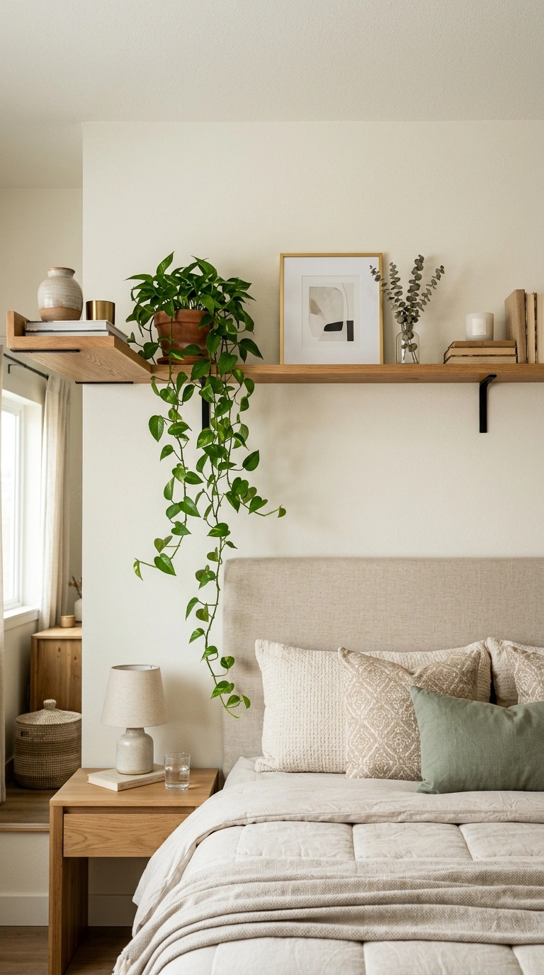 Corner Extended Shelf Above the Bed Style