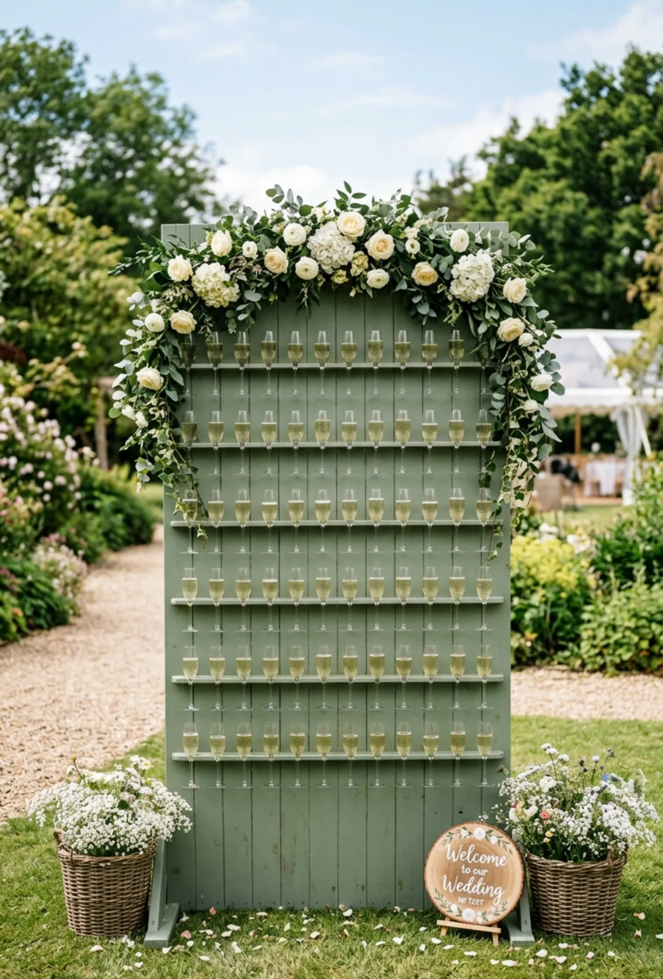 DIY Champagne Wall for Guest Welcome Drinks