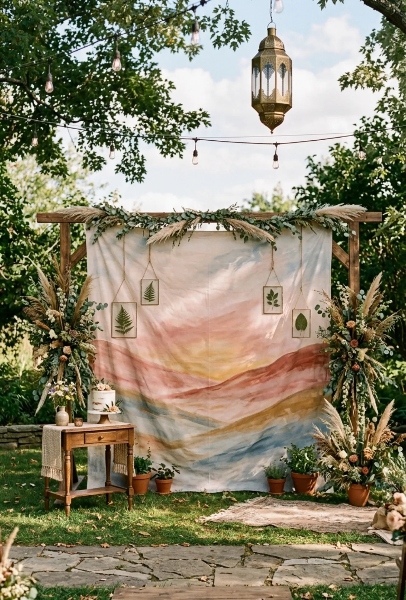 DIY Scenic Backdrop Wall Instead of Traditional Flower Walls