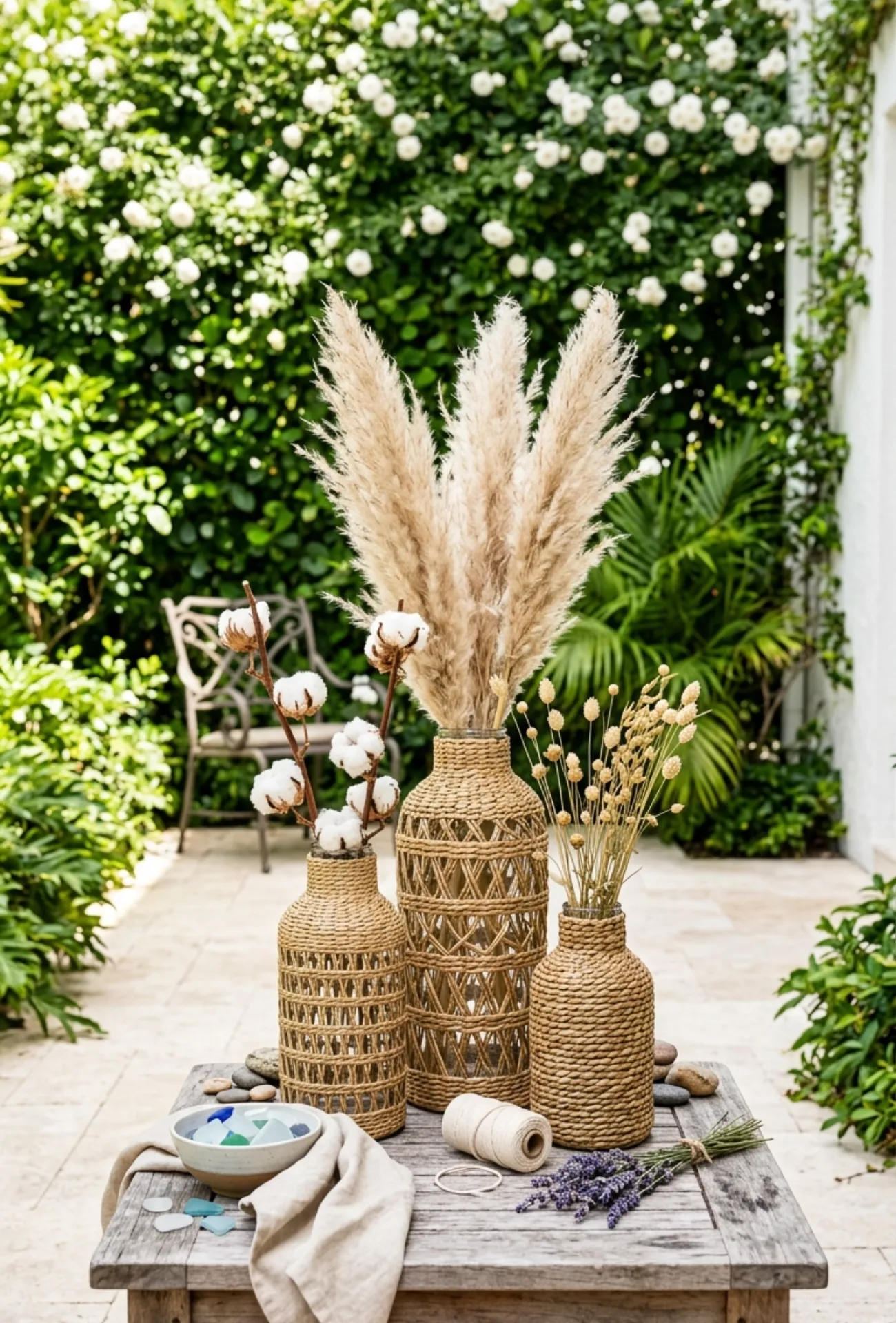 Decorative Sea Grass Wrapped Vases