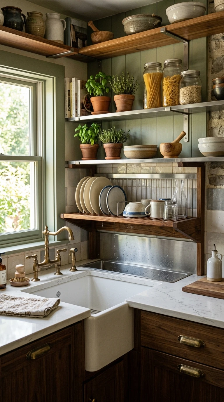Dish Drying Shelf Integrated Above Sink