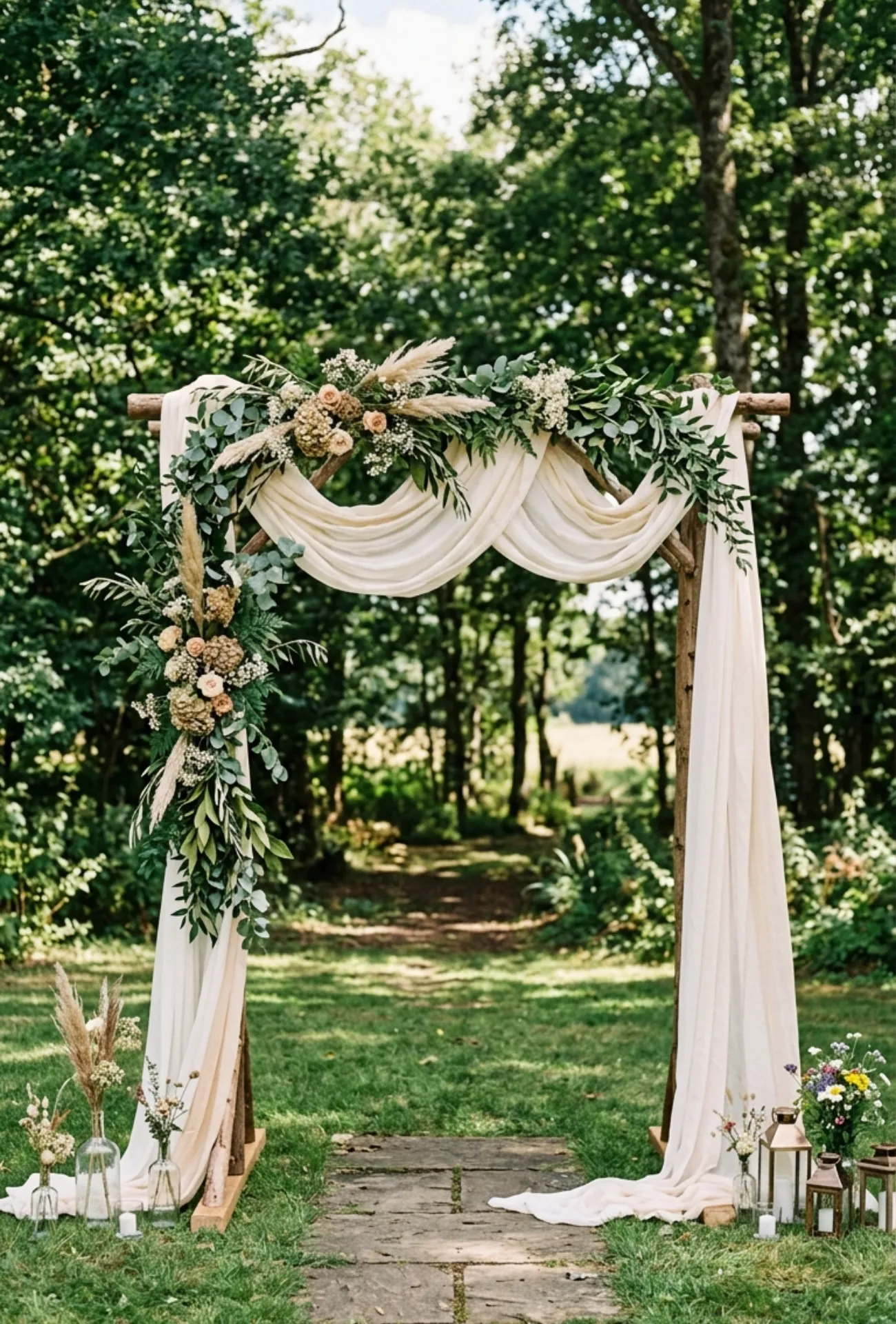Draped Fabric Ceremony Arch with Greenery
