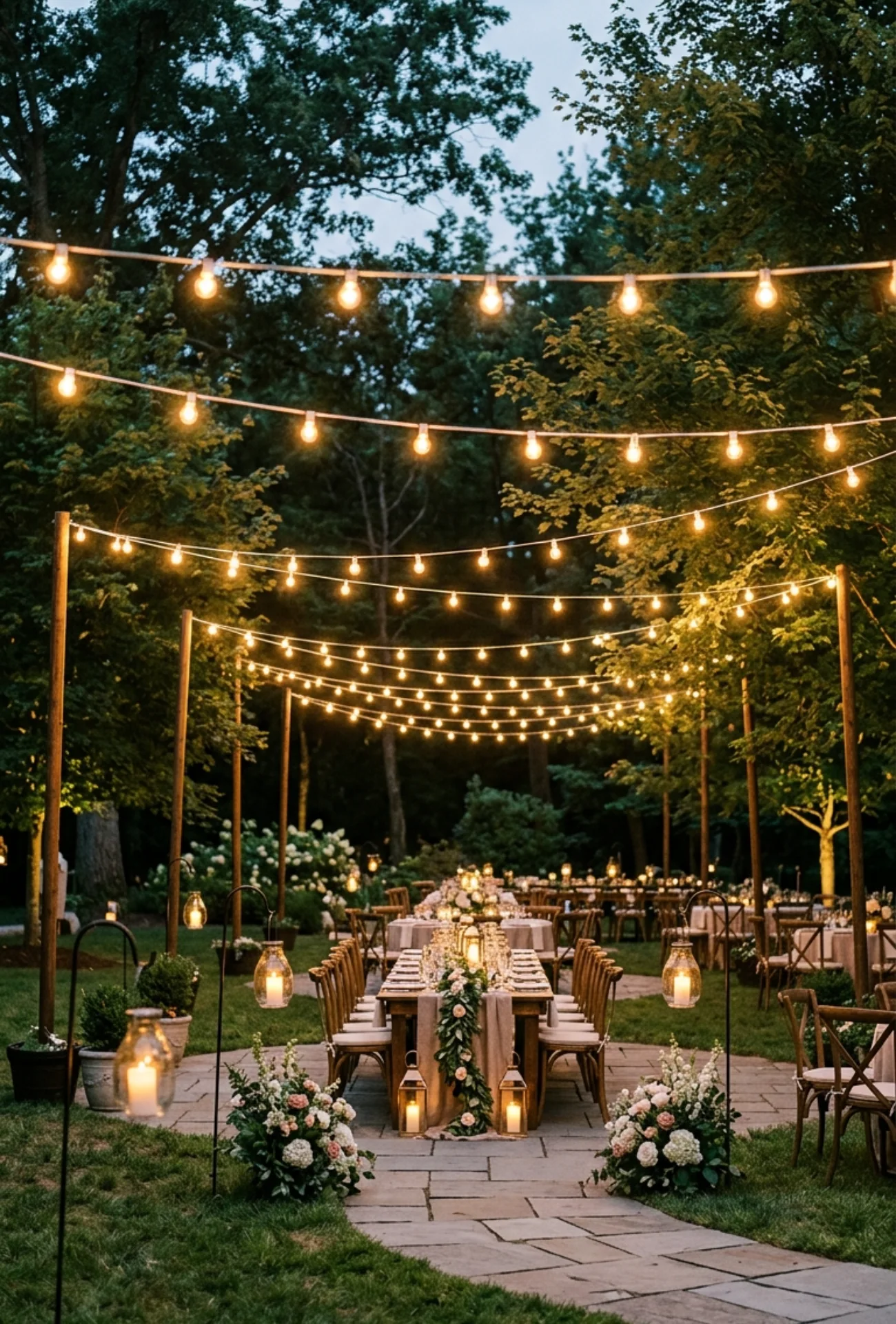 Elegant Bistro Lights Strung Across the Entire Backyard