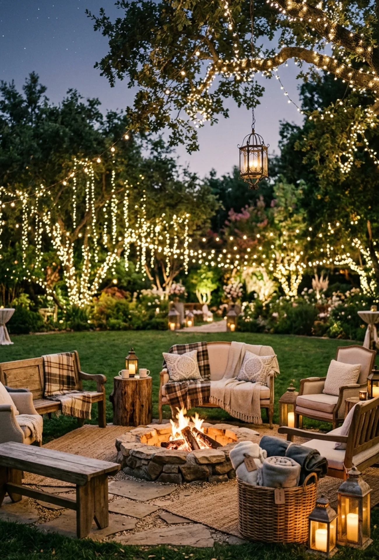 Fire Pit Gathering Space with Cozy Seating and Blankets