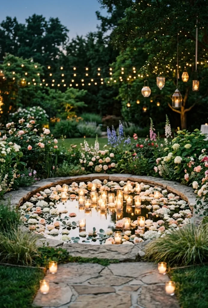 Floating Candle Display Around a Water Feature