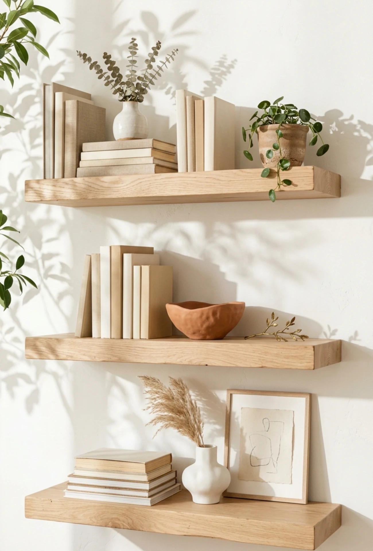 Floating Wood Shelf Arrangements