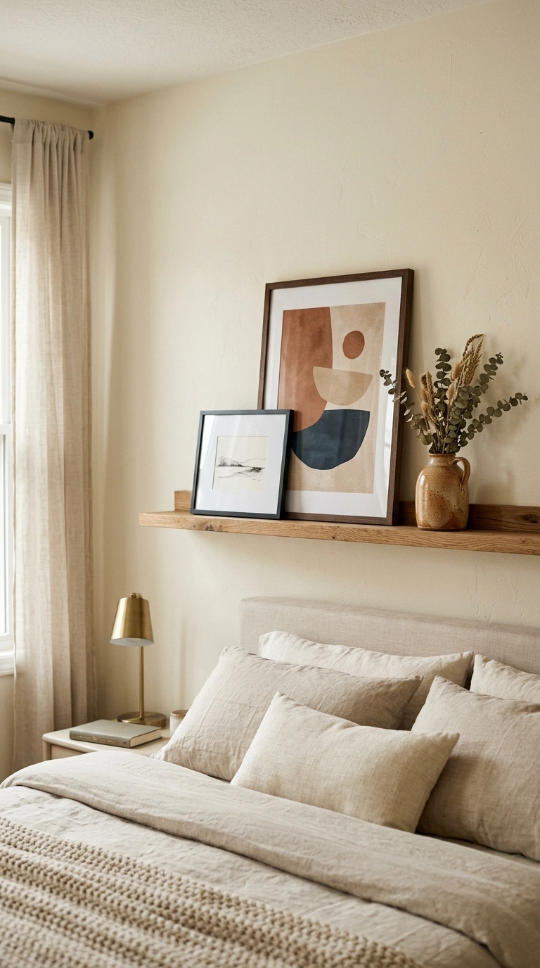 Framed Art Gallery Shelf Above the Bed