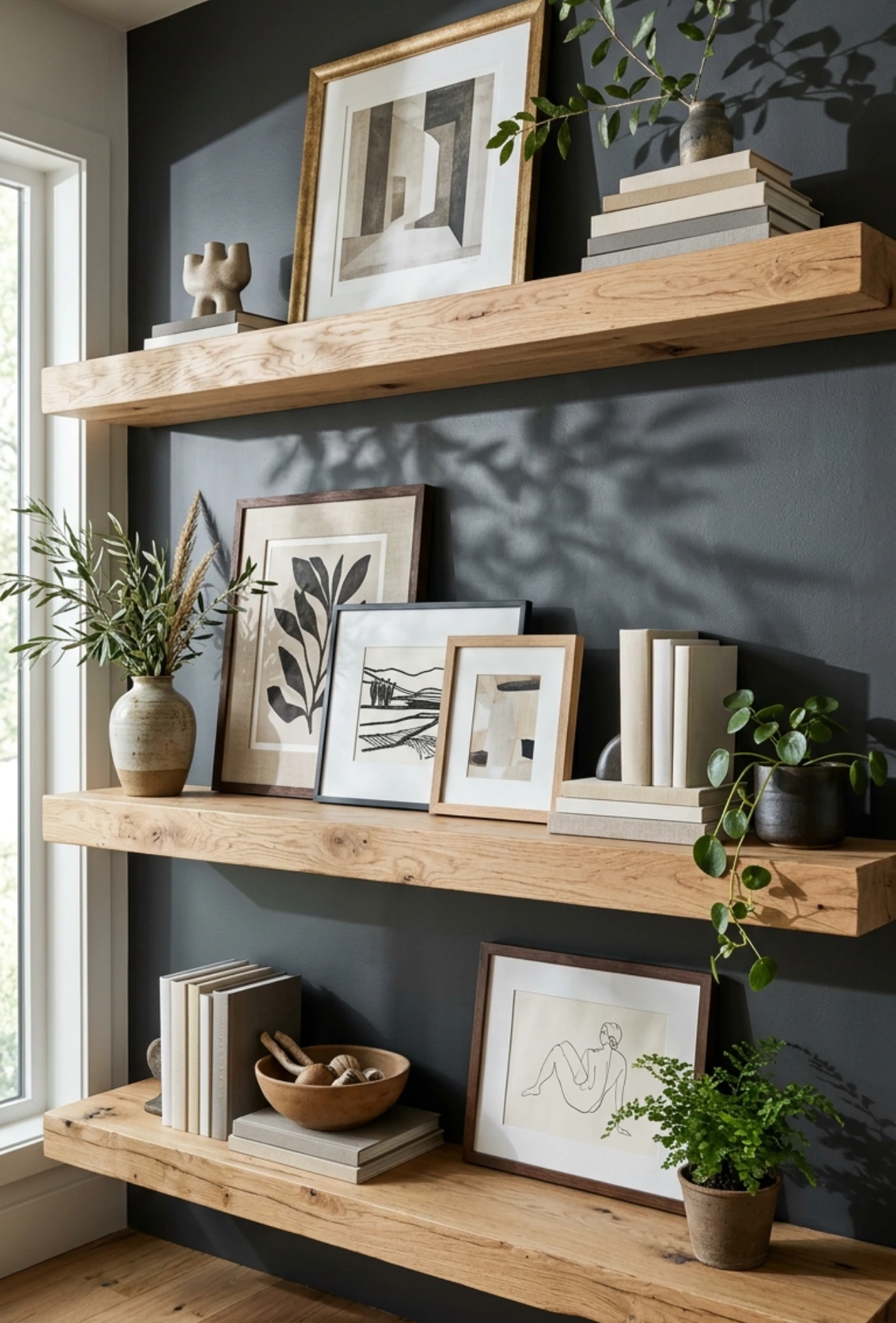 Framed Art on Floating Shelves