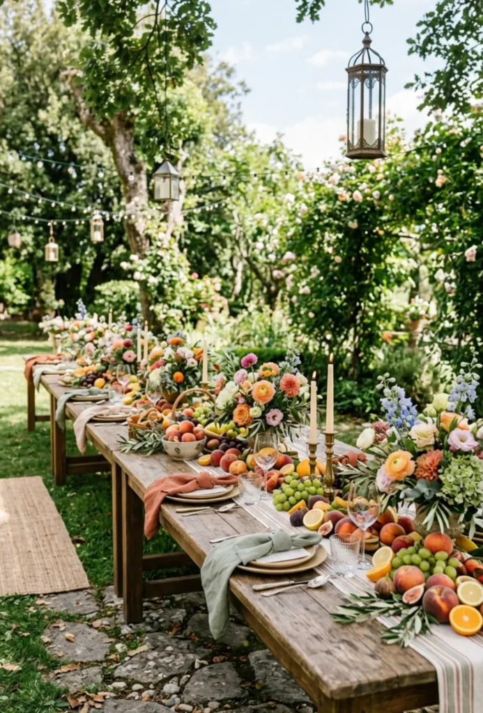 Fruit and Flower Tablescapes with Peaches, Grapes and Citrus