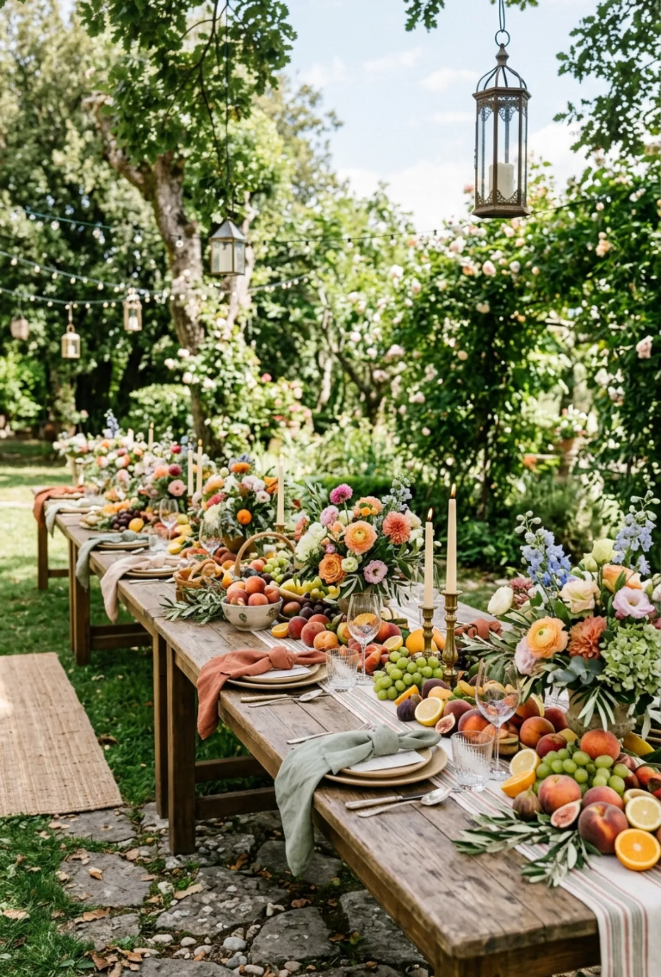 Fruit and Flower Tablescapes with Peaches, Grapes and Citrus