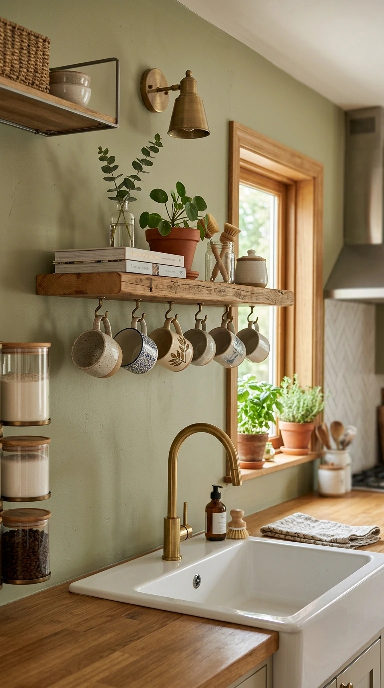 Hooks Under Shelf Above Sink for Mugs