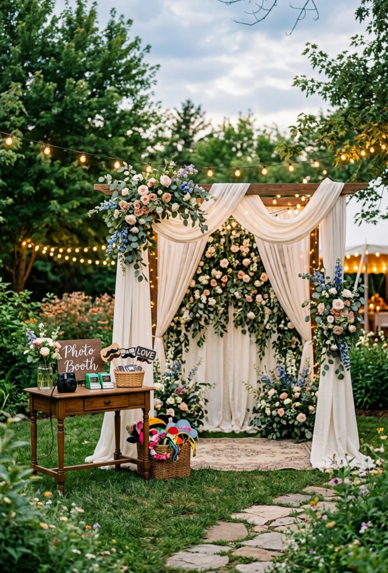 Interactive Photo Booth with Floral and Fabric Backdrops