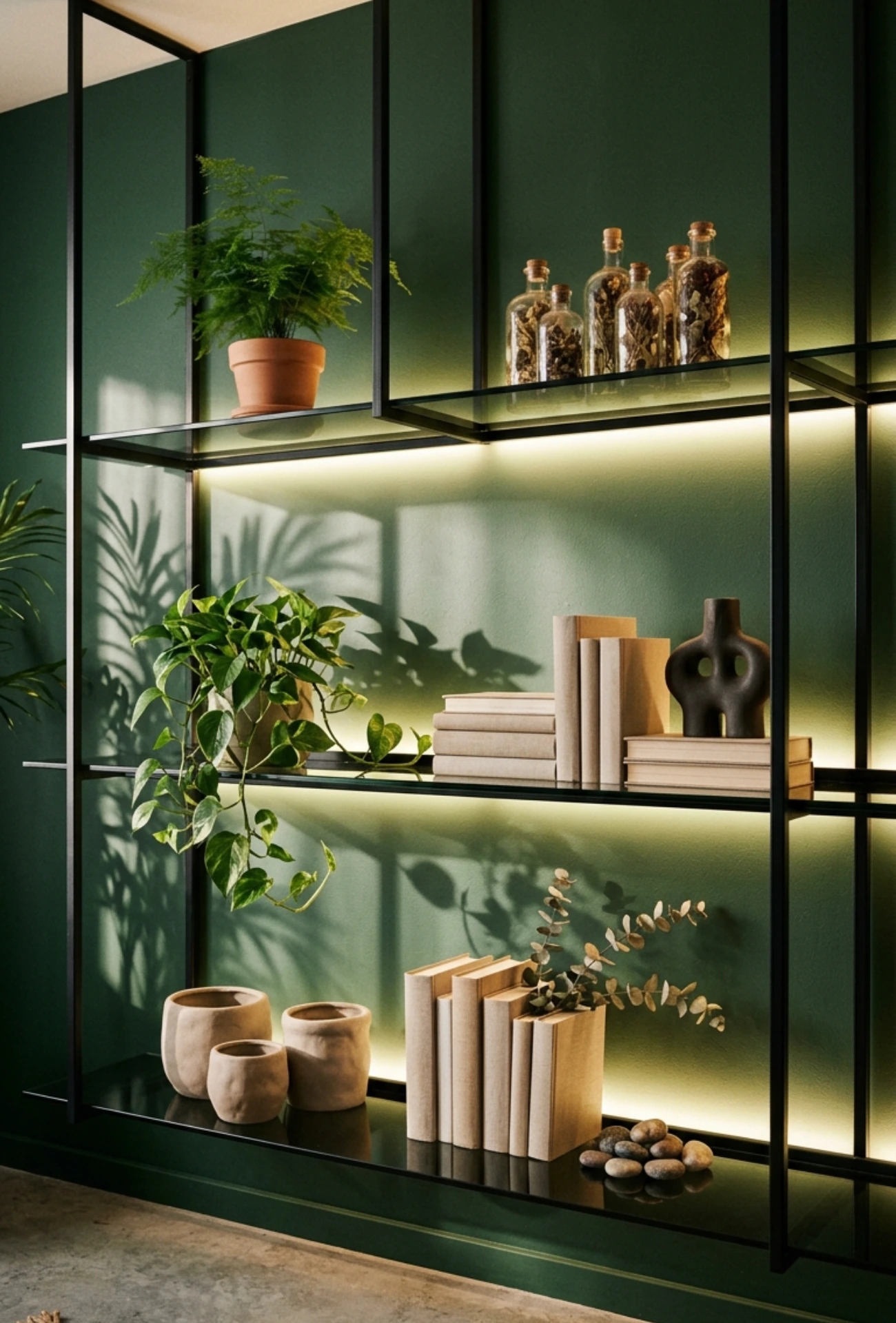 LED Lit Floating Shelf Arrangements