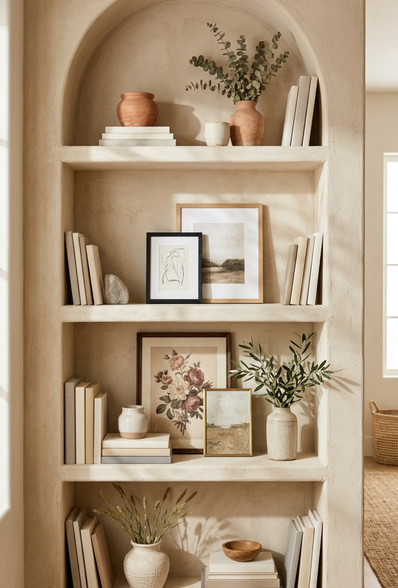 Layered Art on Bookshelves