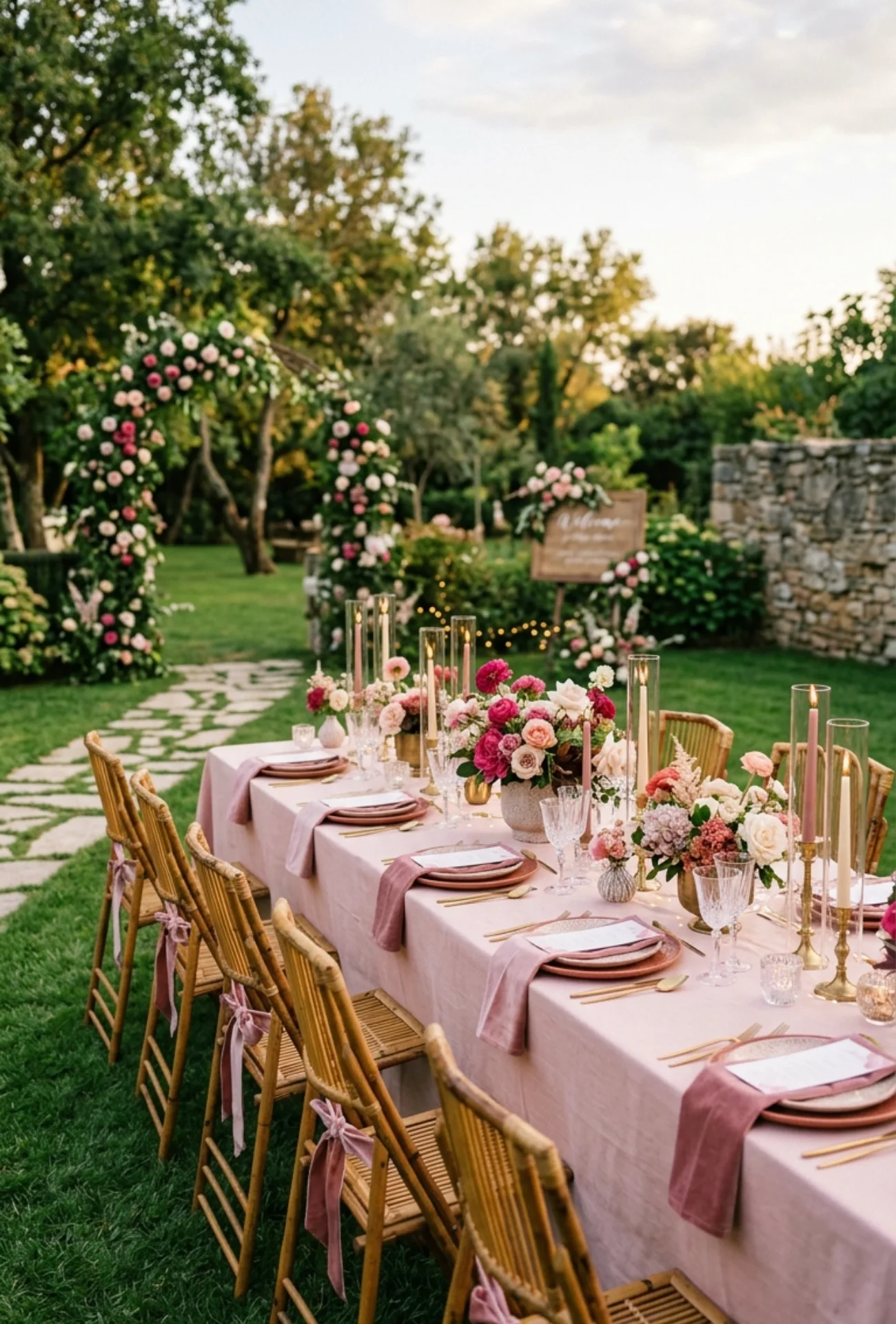 Layered Pink Tablescapes with Mixed Textures