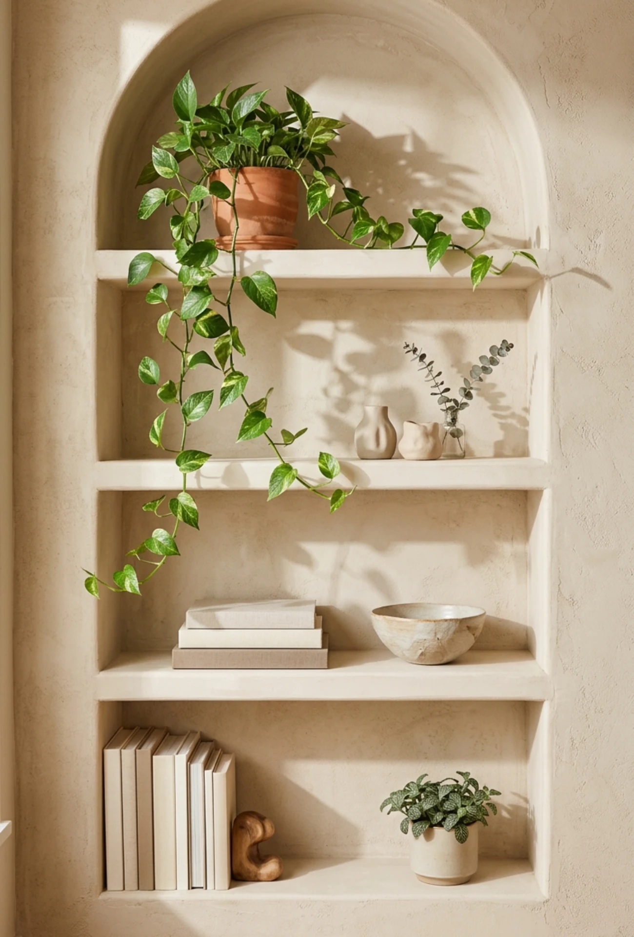 Minimal Shelf Decor with Greenery