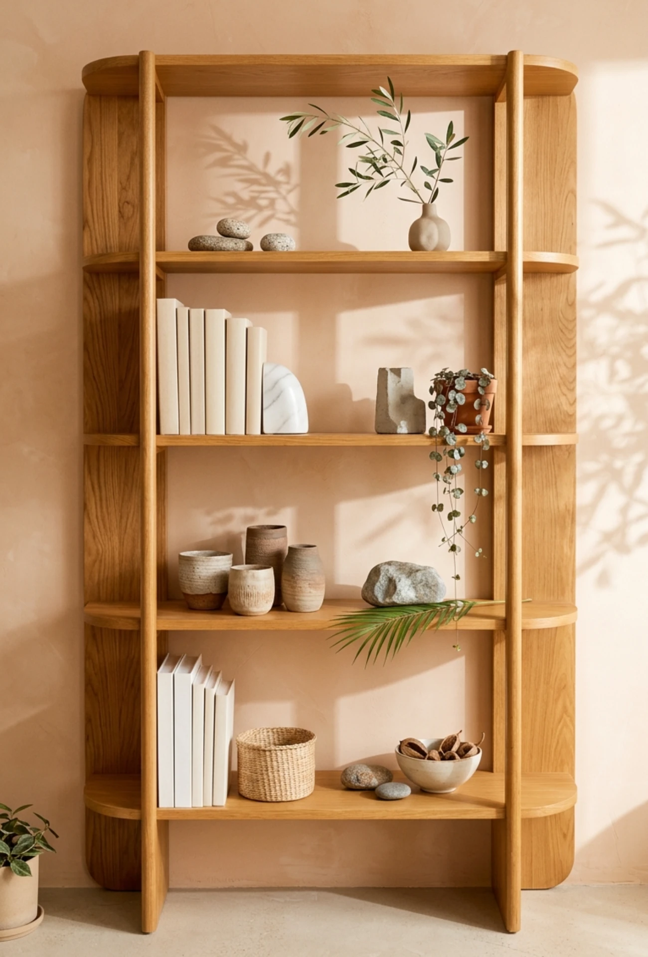 Minimal Shelf Styling with Stone Accents