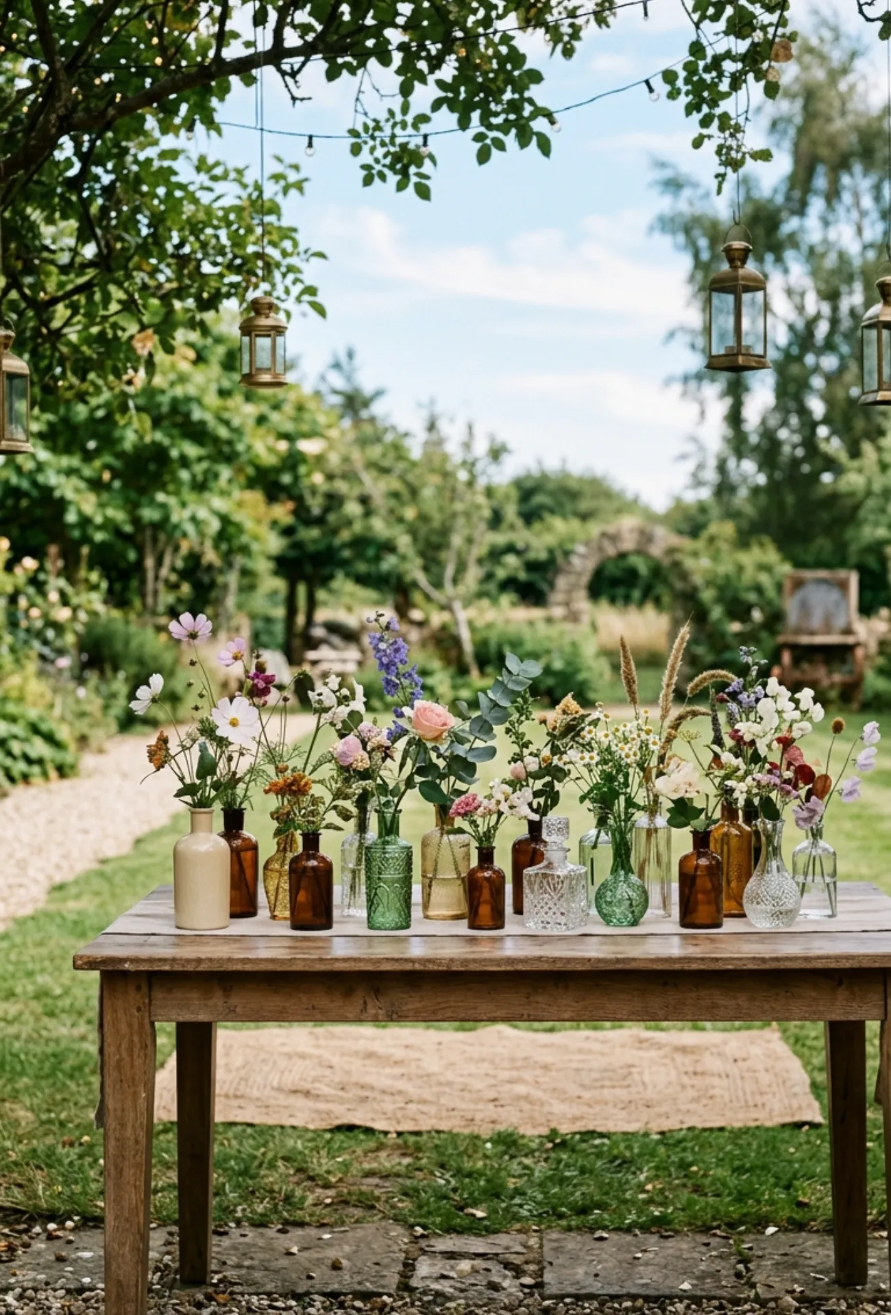 Mismatched Vintage Vase Floral Arrangements