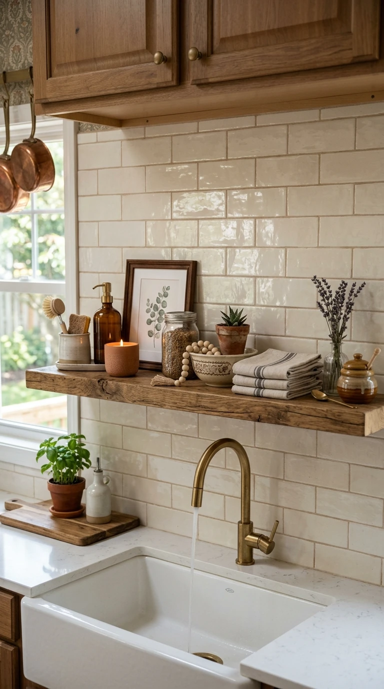 Mixed Decor and Storage Shelf Above Sink
