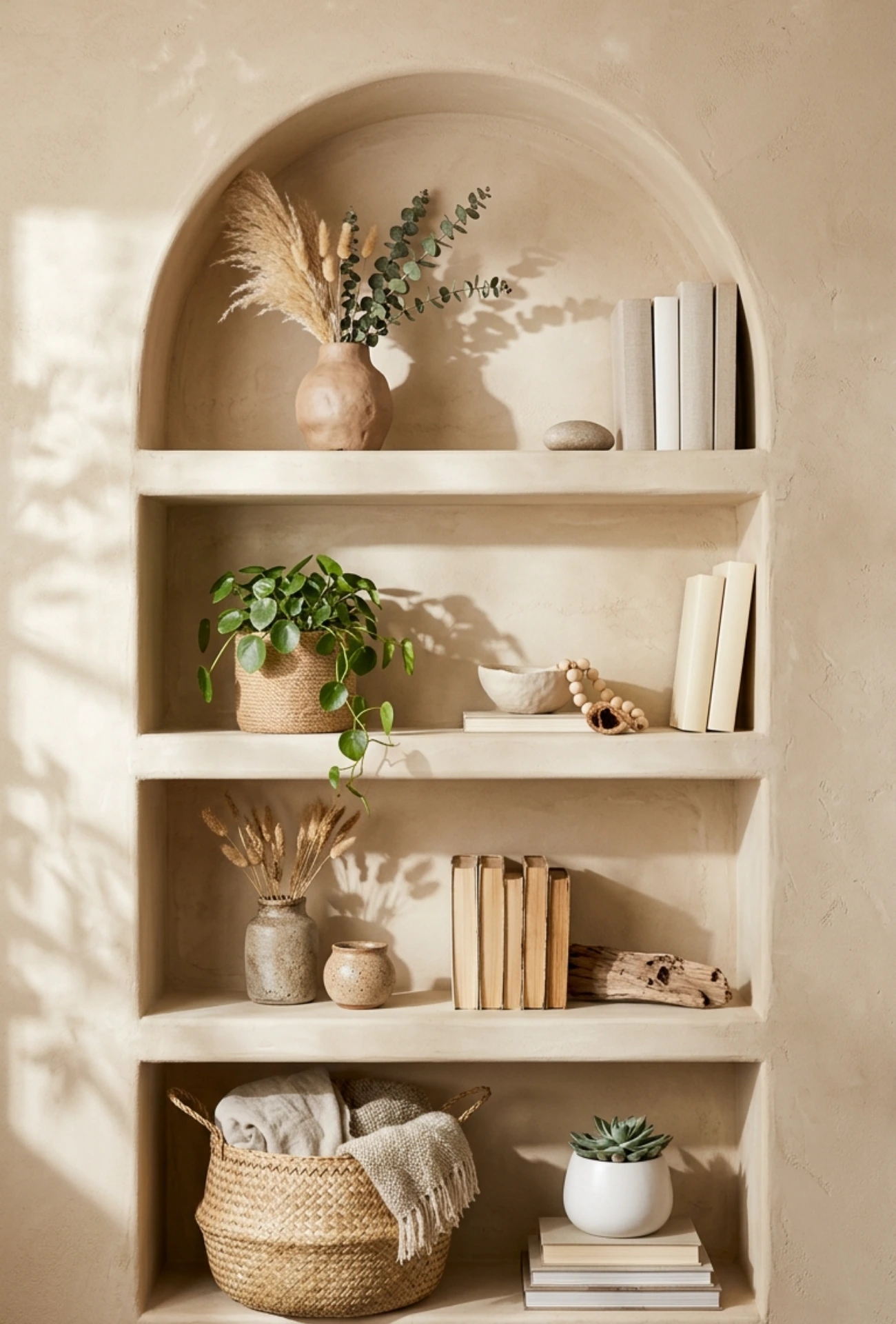 Natural Texture Floating Shelf Decor