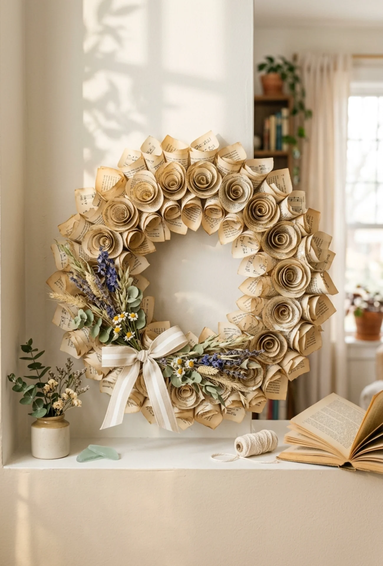 Old Book Page Summer Wreath