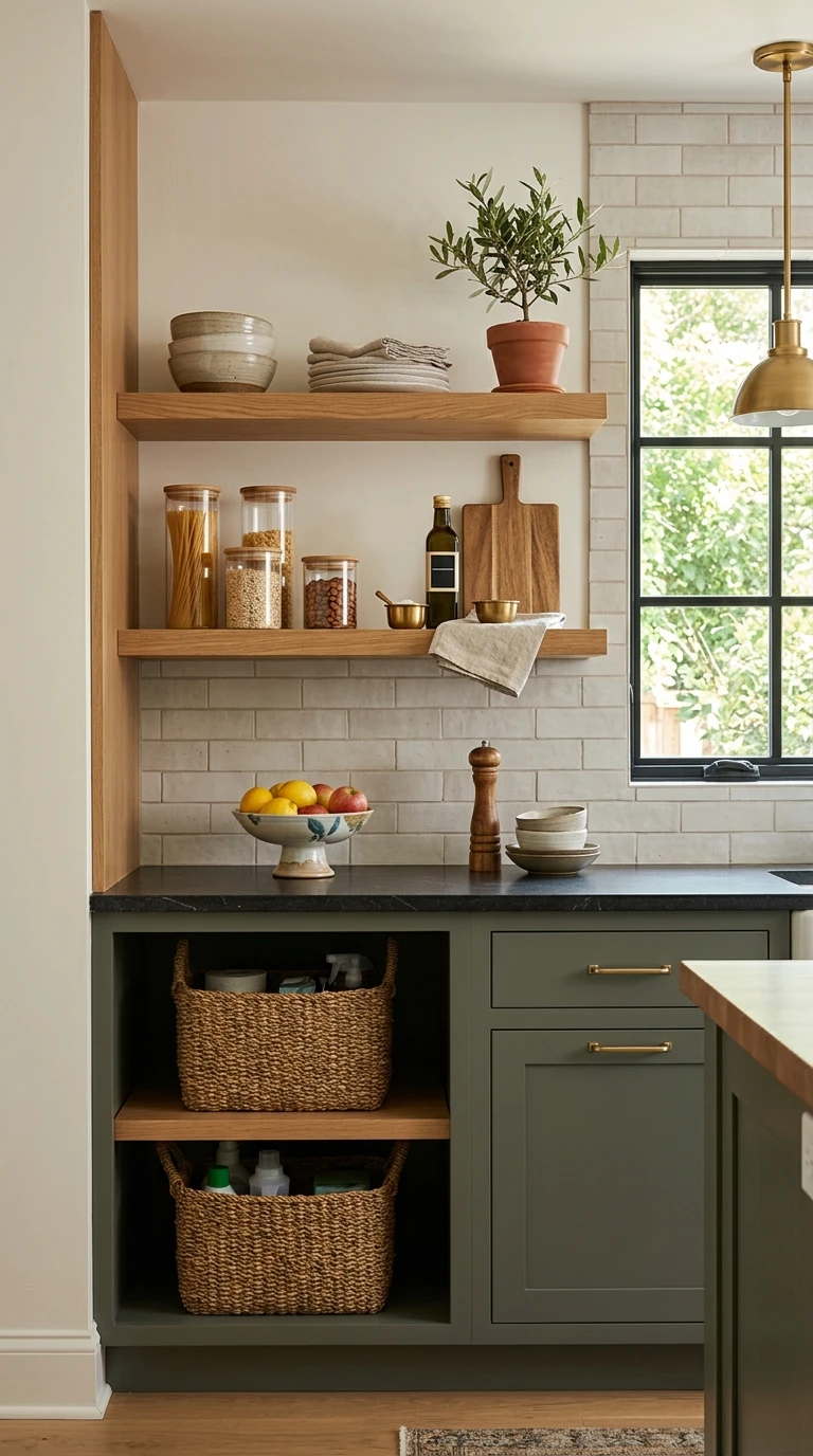Open Shelf + Hidden Storage Combo