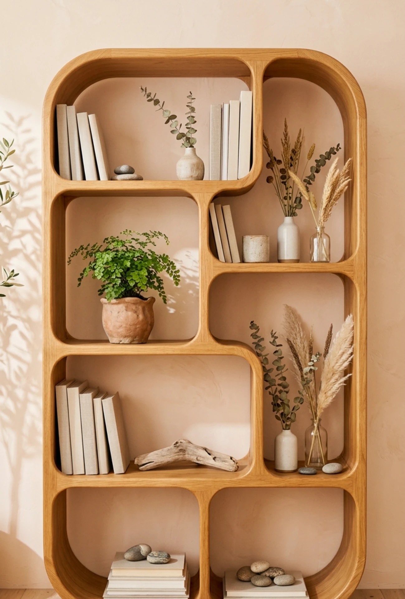 Organic Decor on Bookshelves