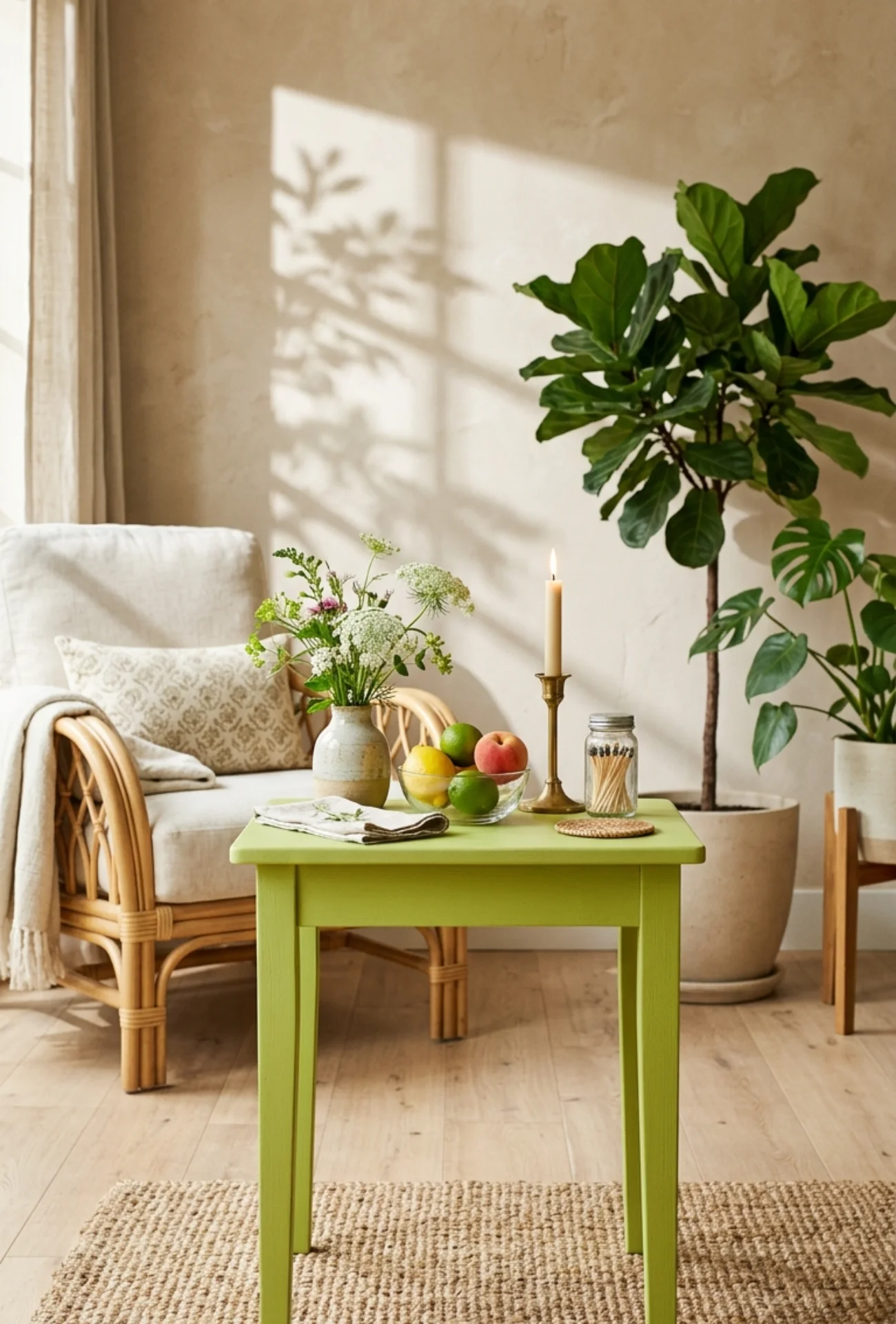 Painted Citron Green Side Table Refresh