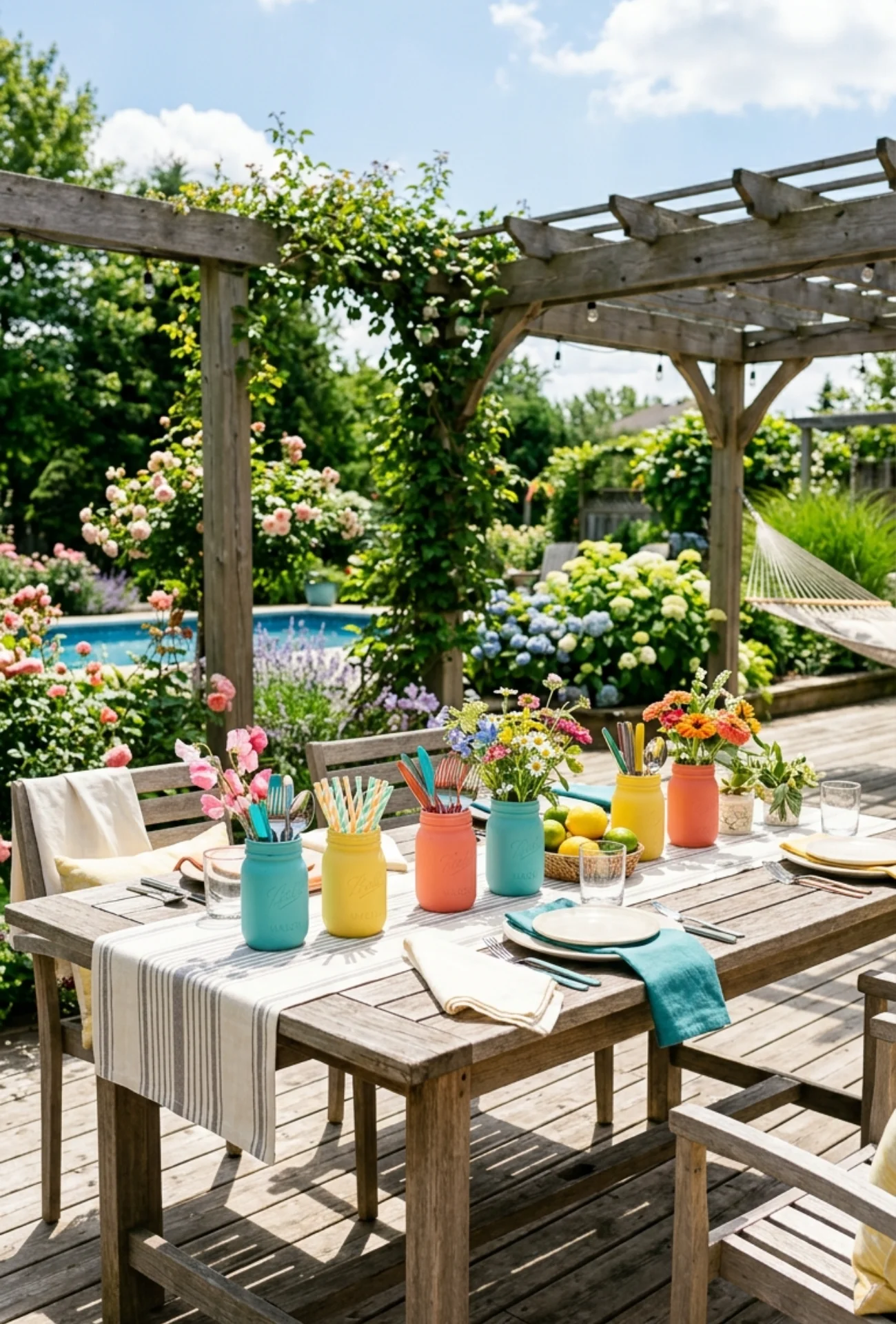 Painted Mason Jars for Cutlery and Flowers